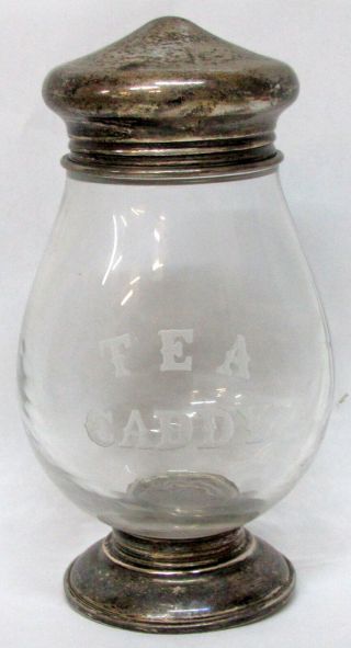 Vintage Whiting Sterling Silver & Etched Glass Tea Caddy Jar 6 1/2 " Tall Lovely