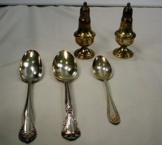 Vintage Assorted Sterling Silver Spoons & Salt & Pepper Shaker