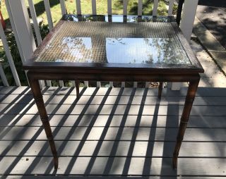 Vintage Cane & Glass Top Table With Bamboo Style Legs