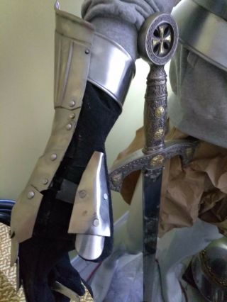 Medieval Armor Breastplate Gauntlets Templar Helmet Sword Breaker Chain Mail 3