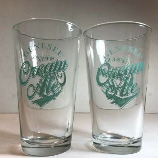 Set of 2 Vintage Genesee Cream Ale Beer Glasses Green Since 1878 6 