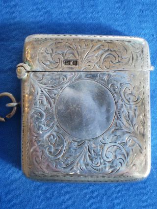 Antique Victorian British Sterling Silver Vesta Case Matchsafe Etched Cartouche