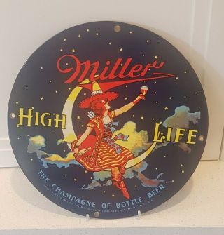 Miller High Life Beer Porcelain Enamelled Advertising Sign