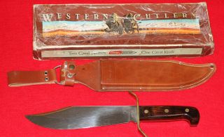 Vintage Western W49 Bowie Knife Usa Made " I " 1985 Date With Western Sheath Boxed