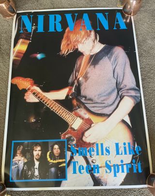 Nos 90’s Vintage Nirvana Uk Import Smells Like Teen Spirt Cobain Poster 34”x24”