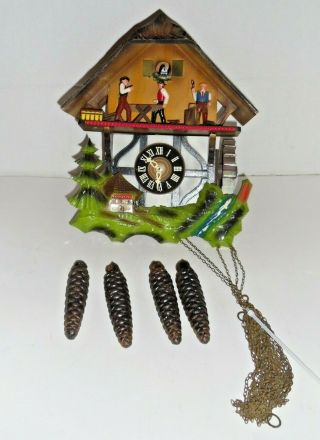 Vintage E.  Schmeckenbecher Cuckoo Clock West Germany Black Forest Sawmill As - Is
