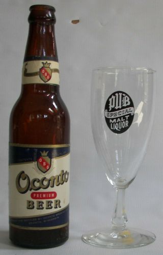 Pub Special Malt Liquor Glass & Oconto Premium Beer,  Oconto,  Wis.  12 Oz.  Bottle