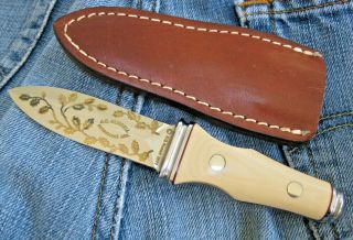 Vintage A.  G.  Russell " Sting " Gold Oak Leaf Boot Knife/sheath