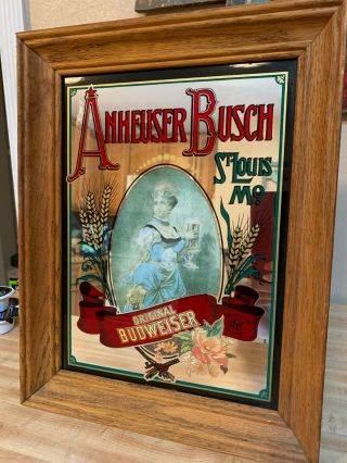 Vintage Anheuser - Busch Budweiser Draft Beer Lady Bar Pub Mirror 13 X 9 X 1
