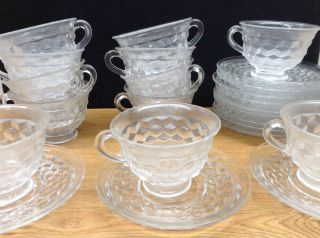 Set Of 12 Vintage American Fostoria Elegant Glass Clear Cup And Saucer Plate