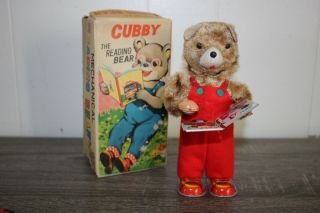 Vintage Japan Tin Alps Cubby The Reading Bear Minty