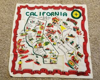 Nos 34 " Vintage Movie Stars California State Map Souvenir Tablecloth 1950s ?