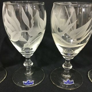Vintage Frank Oda Arts Hawaii Etched Glass 9 oz.  Wine Glass Goblets - Set of 6 2