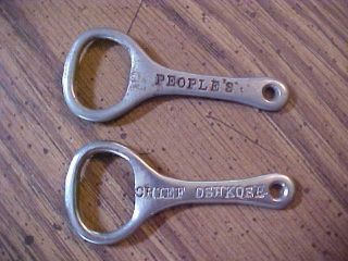 2 - Vintage Peoples Wurtzer And Chief Oshkosh Beer Bottle Opener Wis Wi