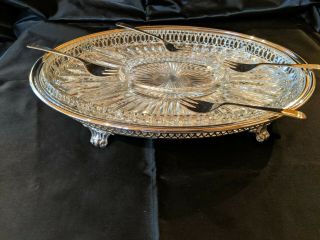 Leonard Silver Vintage Oval Relish Dish (silver Plated) W/ Divided Glass Insert
