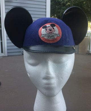 Vintage Walt Disney Mickey Mouse Club Blue Hat With Ears & Bill Mousketeers Cap