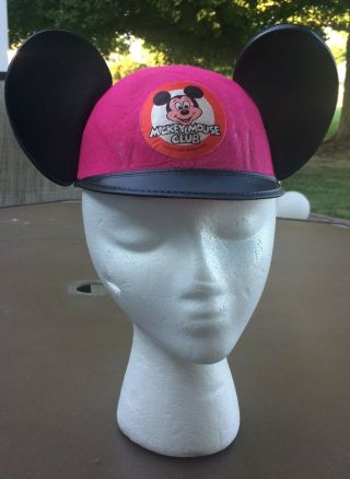 Vintage Walt Disney Mickey Mouse Club Pink Hat With Ears & Bill Mousketeers Cap