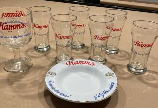 Vintage Hamms Beer Collectible Glasses,  Goblets,  Ash Tray