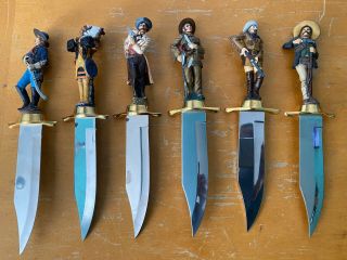 Franklin Legends Of The Old West Sculptured Knife Set 6 Bowie Hand Painted
