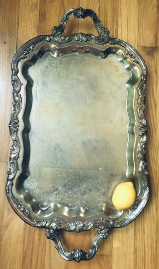 Antique F.  B.  Rogers Silver Co.  Trademark 1883 Feather Etched Tray Large Footed