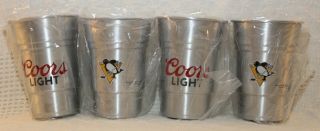 Coors Light Pittsburgh Penguins Set/4 Aluminum Glasses Tumblers 24 Oz Ounces