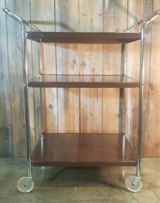Mid - Century 3 Tier Kitchen Trolley Cart Rolling Bar Stand Vintage