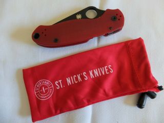 Spyderco St.  Nicks Para 3 - Dark Red Translucent Scales,  Black Cpm - 4v Blade - Ec