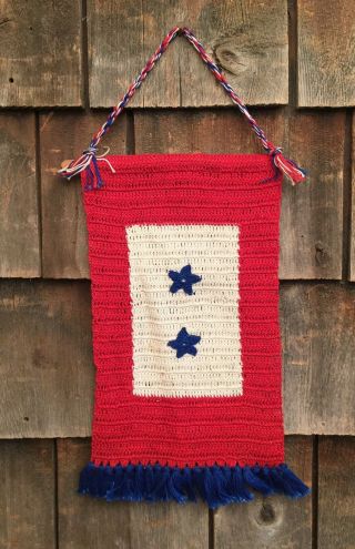 Vintage Ww2 Son In Service Home Front 2 Star Crochet Window Flag Banner