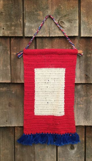 Vintage WW2 Son In Service Home Front 2 Star Crochet Window Flag Banner 2