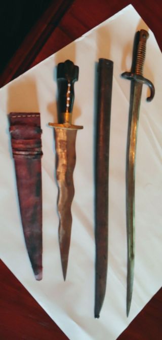 Antique 1872 French Bayonet In With Metal Sheath.  Also.