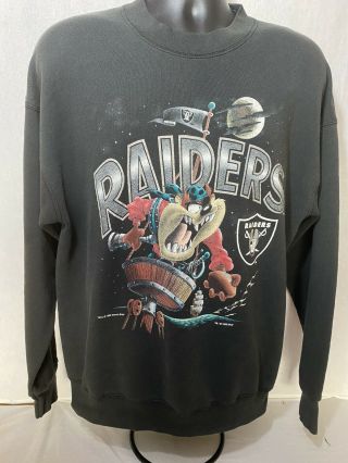 Vtg 1993 Los Angeles Raiders Taz Black Sweater Crewneck Sz Xl Looney Tunes Vegas