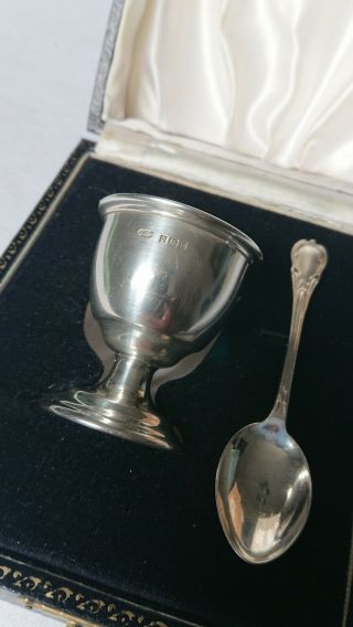 London Boxed Solid Hallmarked Silver Egg Cup & Spoon,  Box,  No Markings/monogram