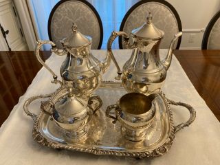 Vintage Fina Four Piece Silver Plate Coffee Tea Set With Tray