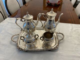 Vintage FINA Four Piece Silver Plate Coffee Tea Set with Tray 2