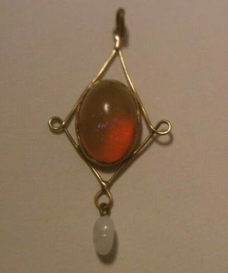 Vintage Estate Jewelry Hand Made Synthetic Fire Opal 14k Gold Necklace Pendant