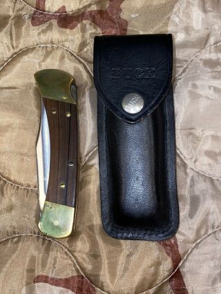 Vintage Buck 110 Folding Knife W Sheath,  U.  S.  A.  3 Dot 1980 - 1981