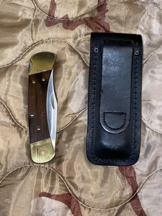 Vintage Buck 110 Folding Knife w Sheath,  U.  S.  A.  3 Dot 1980 - 1981 2