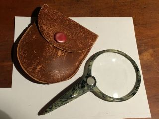 Vintage Bausch & Lomb Magnifier Loupe W/swiveling Bakelite Frame & Leather Case
