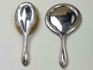 Antique Hallmarked Silver Hand Mirror & Brush Vanity Set C.  1920