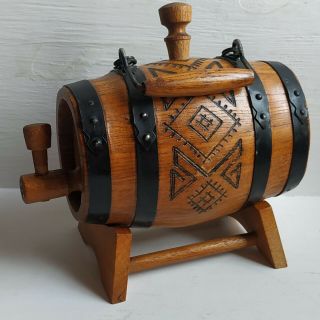 Wooden Decor Interior Barrel Keg With Tap On Stand Handmade