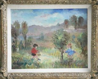 Vtg French Impressionist Oil Painting Christie Milo in Ornate Gilt Wood Frame 2