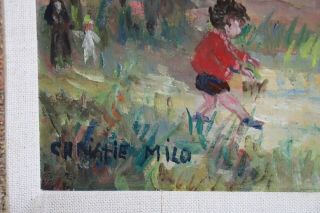 Vtg French Impressionist Oil Painting Christie Milo in Ornate Gilt Wood Frame 3