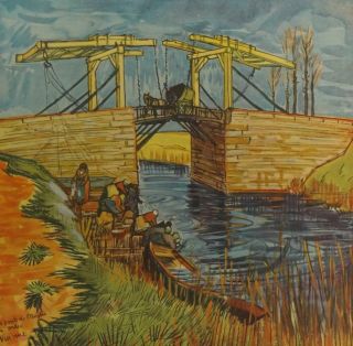 Circa 1940s French Vincent Van Gogh The Drawbridge At Arles Vintage Litho 181