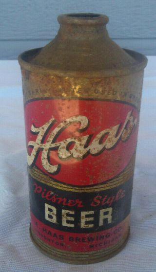 Vintage Haas Pilsner Beer Can Cone Top A.  Haas Brewing Houghton Michigan