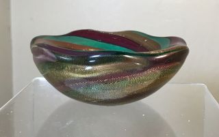Vintage Murano Glass Bowl Swirls Of Color With Gold Archimede Seguso