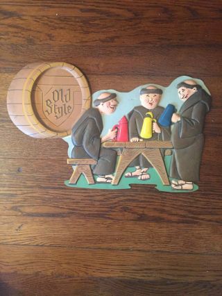 Vintage Heileman’s Old Style Beer Plastic Monk Advertising Sign