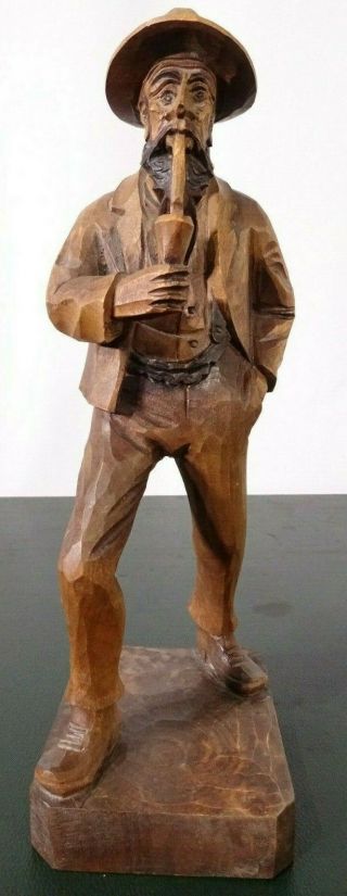Vintage Mid Century Ouro Artesania Wood Carved Sculpture Spanish Man W/ Pipe 10 "