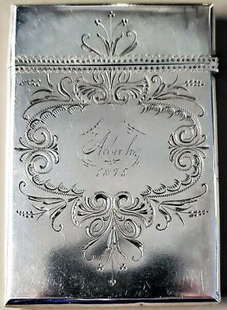 1874 50gr Gorham Sterling Silver Calling Card Case Bright Cut Floral Engraved Nr