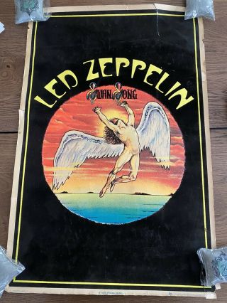 1994 Led Zeppelin Swan Song Vintage Velvet Flocked Blacklight Poster