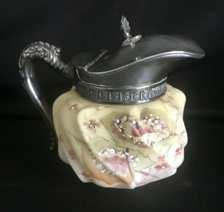 Wavecrest Creamer / Small Pitcher With Silverplate Handle And Lid Antique